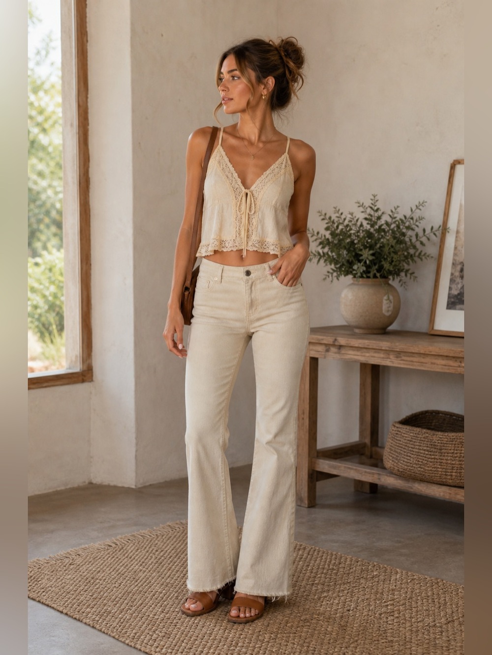 DL1961 Bridget Corduroy High-Rise Bootcut Cream Fray Hem Jeans Size 26”